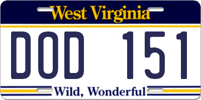 WV license plate DOD151