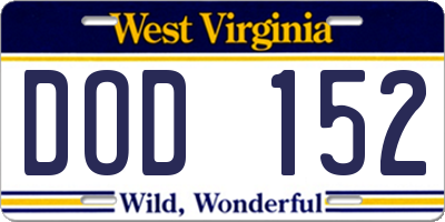 WV license plate DOD152
