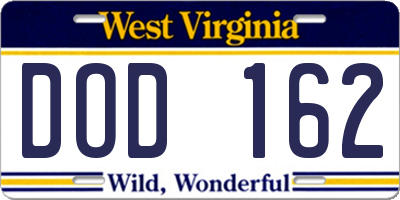 WV license plate DOD162