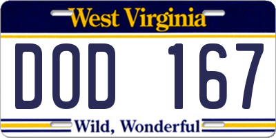 WV license plate DOD167
