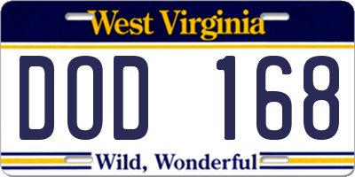 WV license plate DOD168