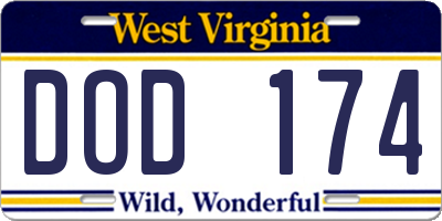 WV license plate DOD174