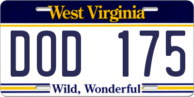 WV license plate DOD175