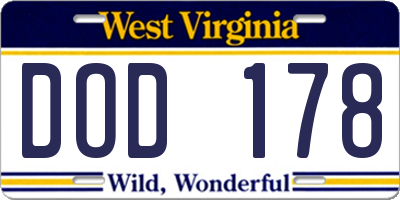 WV license plate DOD178