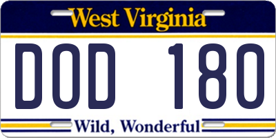 WV license plate DOD180