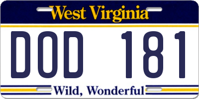 WV license plate DOD181