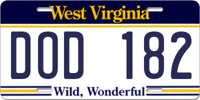 WV license plate DOD182