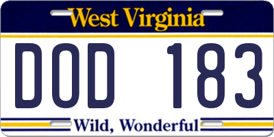 WV license plate DOD183