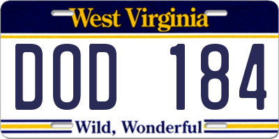 WV license plate DOD184