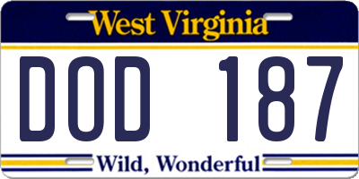 WV license plate DOD187