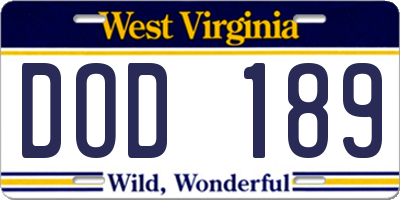 WV license plate DOD189