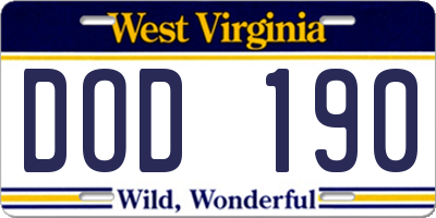 WV license plate DOD190
