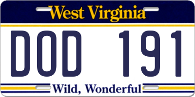 WV license plate DOD191