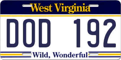 WV license plate DOD192
