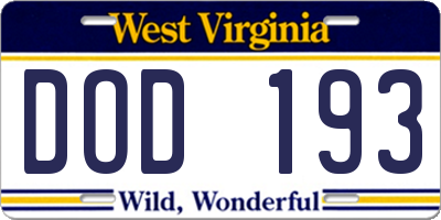 WV license plate DOD193