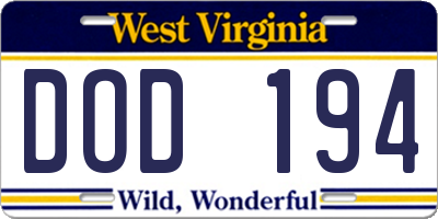 WV license plate DOD194