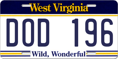 WV license plate DOD196