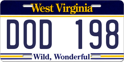 WV license plate DOD198