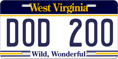 WV license plate DOD200
