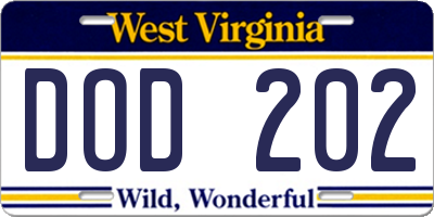 WV license plate DOD202