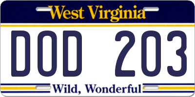 WV license plate DOD203