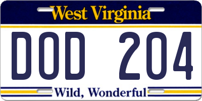 WV license plate DOD204