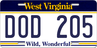 WV license plate DOD205