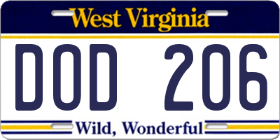 WV license plate DOD206