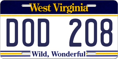 WV license plate DOD208