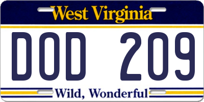 WV license plate DOD209