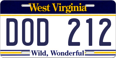 WV license plate DOD212