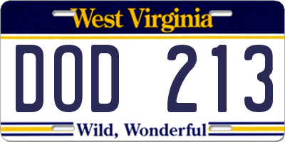 WV license plate DOD213