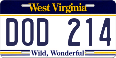 WV license plate DOD214