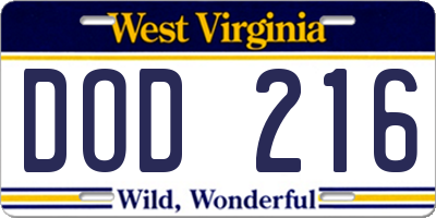 WV license plate DOD216