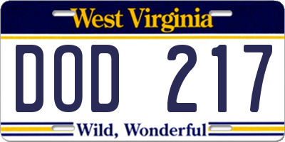 WV license plate DOD217