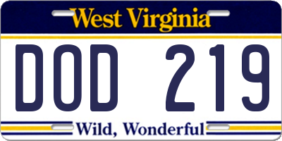 WV license plate DOD219