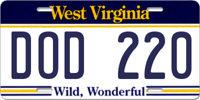 WV license plate DOD220