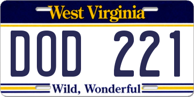 WV license plate DOD221