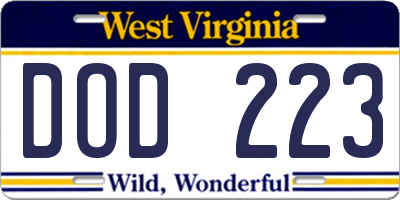 WV license plate DOD223