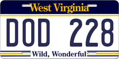 WV license plate DOD228