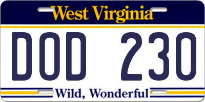 WV license plate DOD230