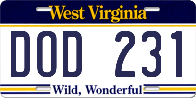 WV license plate DOD231