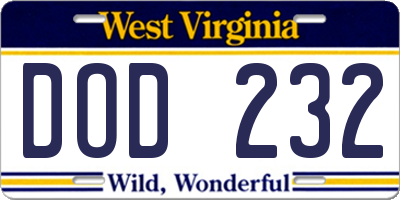 WV license plate DOD232