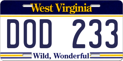 WV license plate DOD233