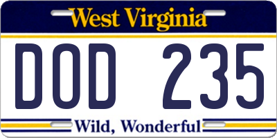 WV license plate DOD235