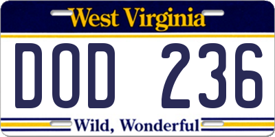 WV license plate DOD236