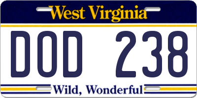 WV license plate DOD238