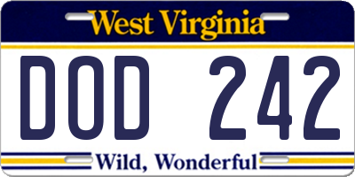 WV license plate DOD242