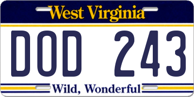 WV license plate DOD243