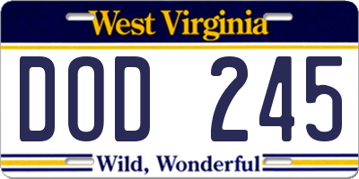 WV license plate DOD245